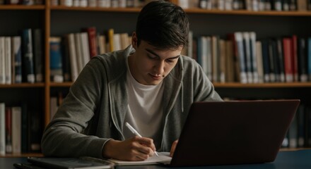 Student Working in a Library