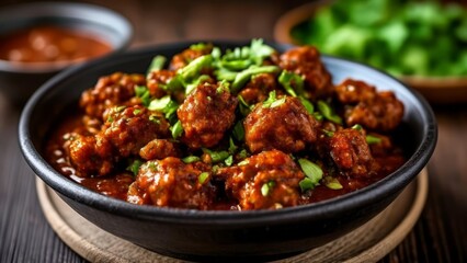 Fototapeta premium Delicious meatballs in a savory sauce ready to be enjoyed