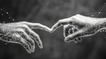 Abstract Wireframe Hands Reaching Towards Each Other