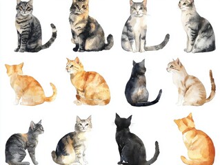 Watercolor Cat Collection - Adorable Pet Portraits.