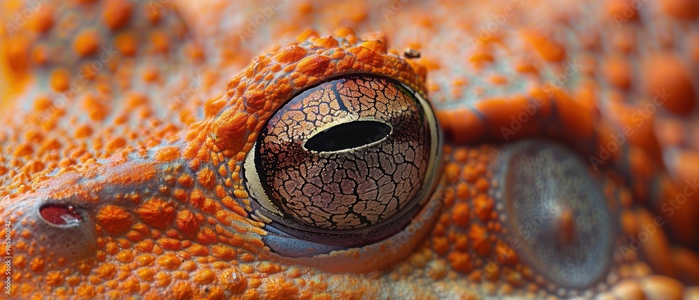 Wall mural close-up of a colorful frog eye with texture details