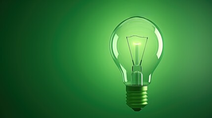 Green energy concept illustration featuring lightbulb on green background. Sustainable power innovation technology idea symbolizing renewable electricity.