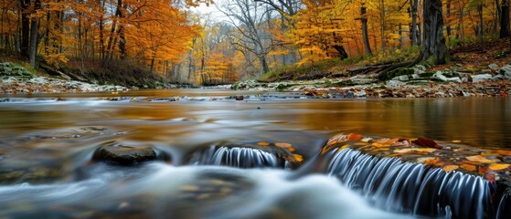 Tranquil River in Autumn with Colorful Foliage