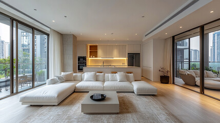 Minimalist kitchen featuring clean white cabinetry, sleek countertops, and modern appliances.