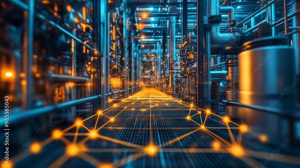 Poster industrial network connection abstract digital technology data industrial architecture