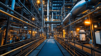Industrial Factory Interior with Pipes and Catwalks