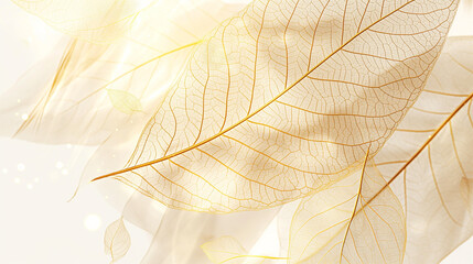 A single leaf with delicate lines, a golden outline on the white background, a detailed depiction of its texture and pattern
