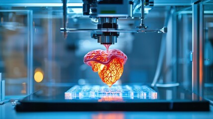 A 3D bioprinting machine in action creating an organ in a futuristic lab medical innovation displayed clearly for emphasis