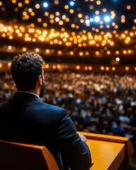 Fototapeta premium Audience from behind in a packed conference hall