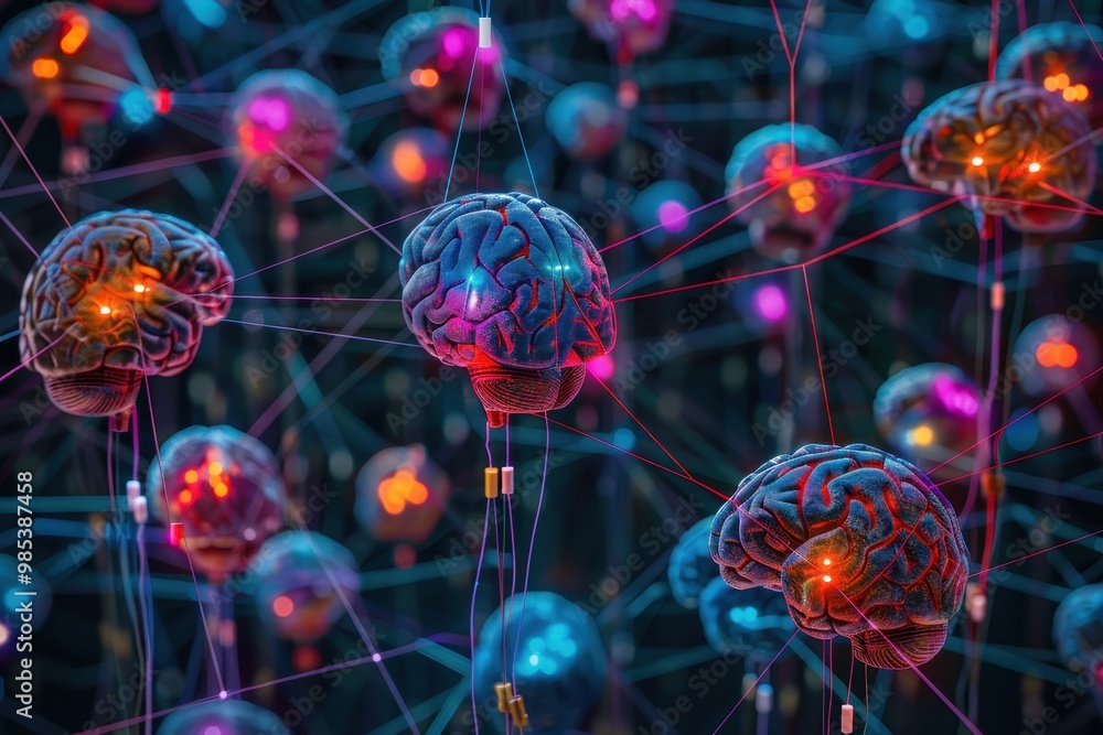 Poster a bunch of brains are connected to each other in a web of wires