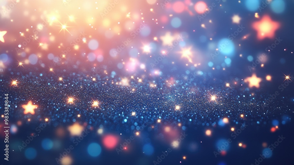 Poster a beautiful array of tiny stars shining softly in the night sky, set against a dynamic, realistic ba