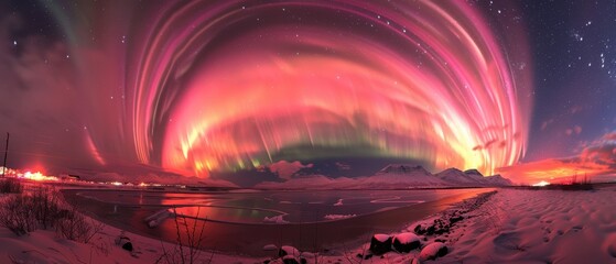 Spectacular Aurora Borealis Over Snowy Landscape