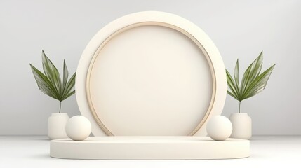 Minimalist Display with Circular Frame and Plants