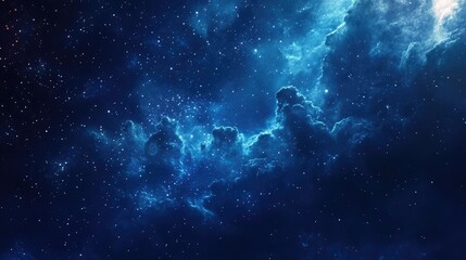 A starry night sky with tiny, delicate stars twinkling softly, set against a dynamic, realistic background of dark blue and light clouds