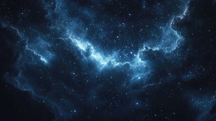A stunning view of tiny stars twinkling across the night sky, with a dynamic, realistic background of soft clouds and deep cosmic blue