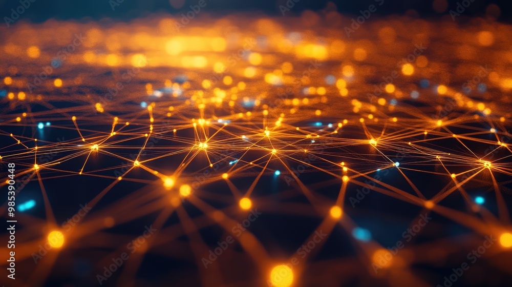 Aufkleber abstract network of glowing nodes and data lines, portraying the interconnected nature of technologi