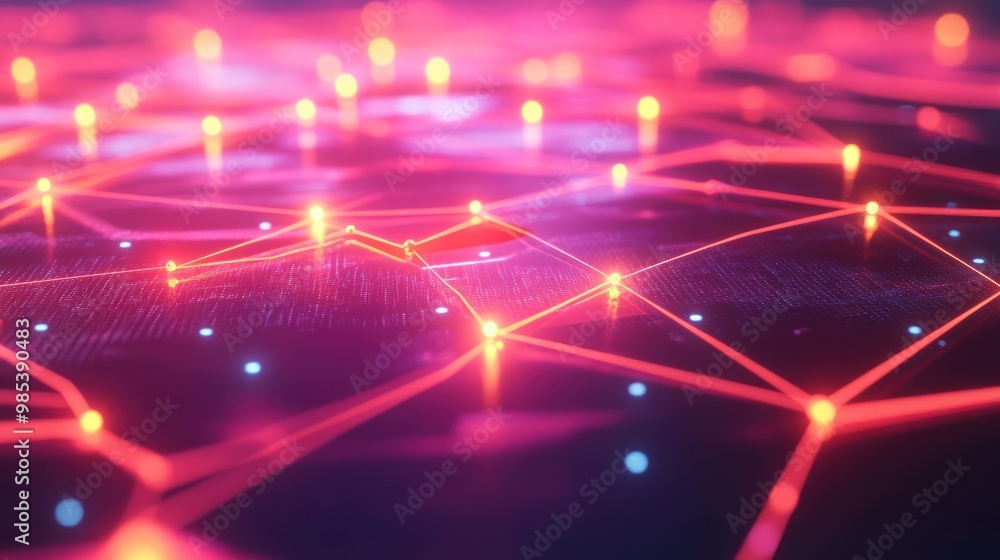 Poster abstract network of glowing nodes and data lines, reflecting the interconnectedness of technological