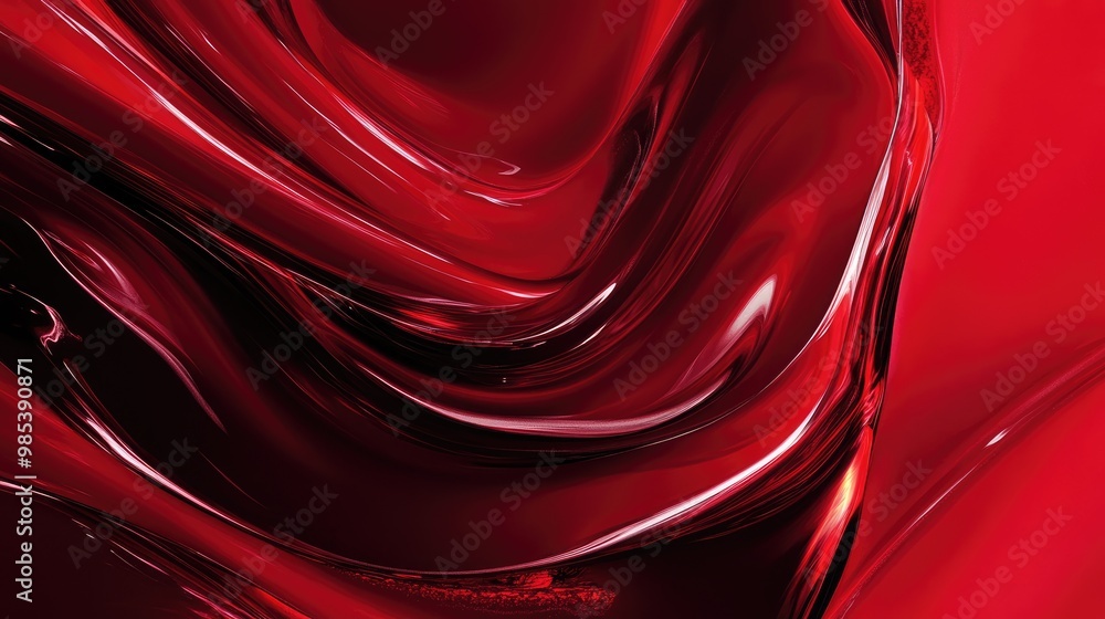 Poster abstract red forms and gradients merging into a deep red background, showcasing fluidity and depth
