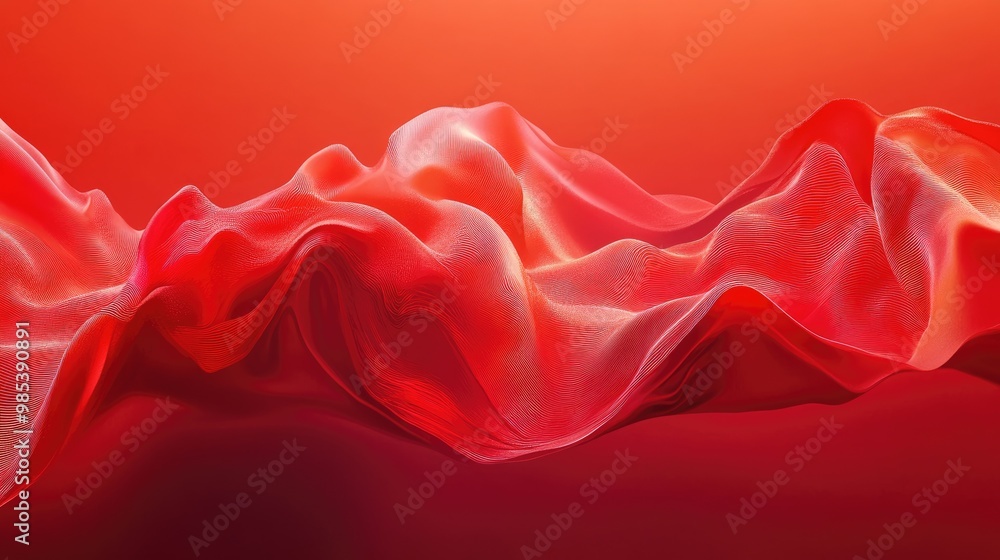 Poster abstract red forms and gradients merging into a deep red background, showcasing fluidity and depth