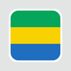 Gabon flag, flat vector square with rounded corners and white border. vector illustration