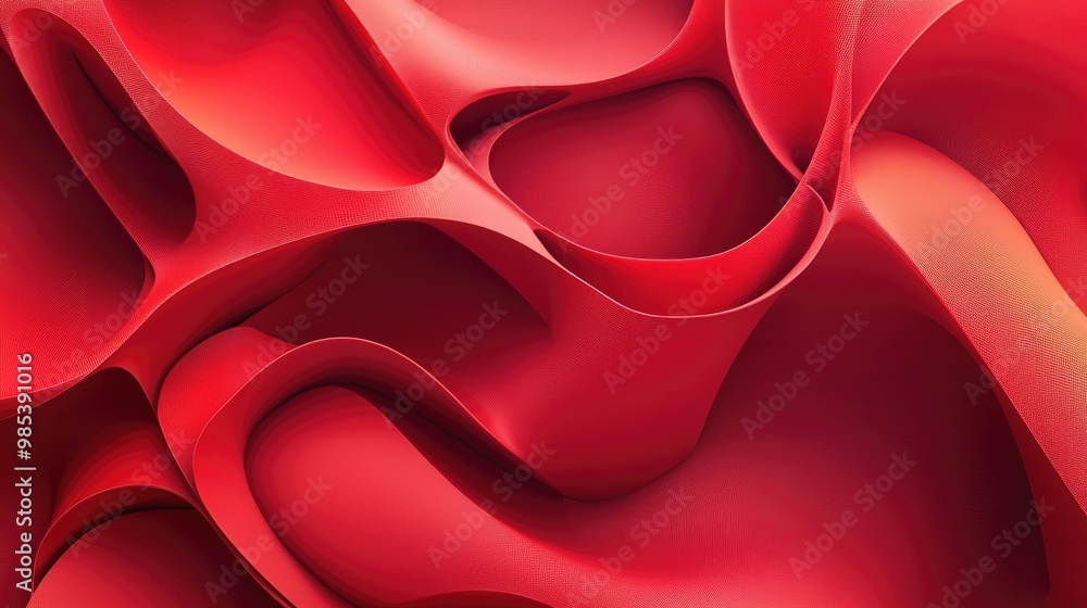Poster abstract red forms and shapes with intricate details and a smooth gradient, showcasing complexity an