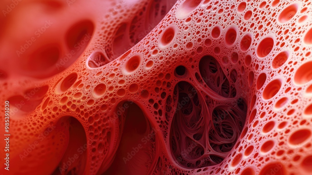 Poster abstract red forms and shapes with intricate details and a smooth gradient, showcasing complexity an