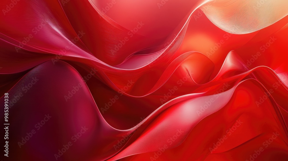 Poster abstract red forms with gradient transitions and dynamic curves creating a sense of movement and ene