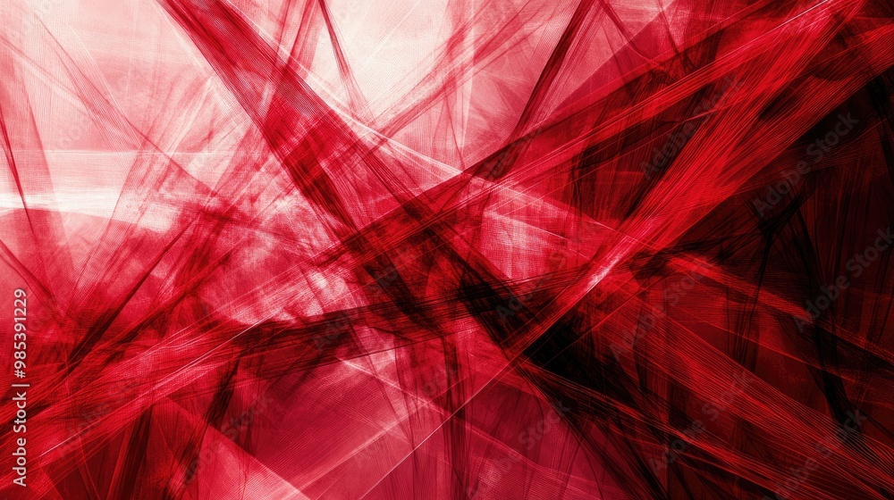 Poster abstract red lines and shapes with subtle shadows and highlights, creating a sophisticated and dynam