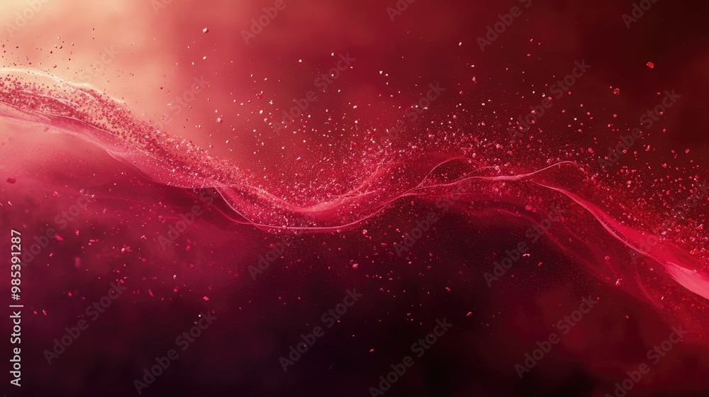 Poster abstract red particles and shapes blending into a smooth red gradient, creating a sense of movement 