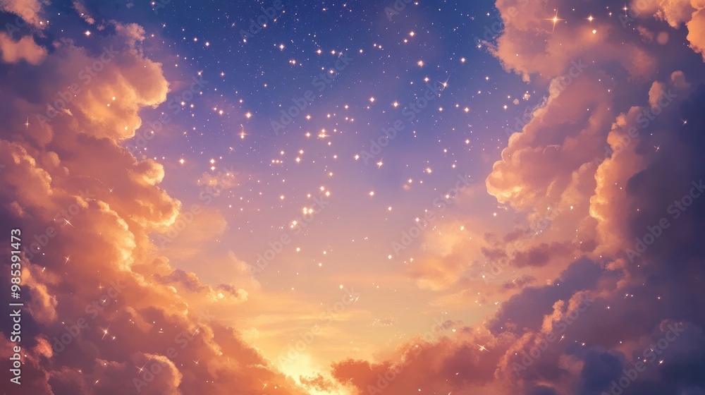Poster tiny stars sparkling across the evening sky, creating a beautiful, elegant display against a realist
