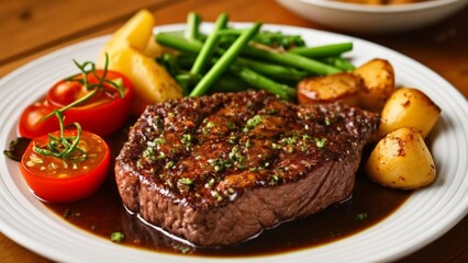  A succulent steak dinner ready to be savored