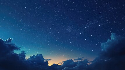 Naklejka premium Tiny stars twinkling softly across a clear night sky, with a dynamic, realistic background of deep blue and light reflecting off clouds