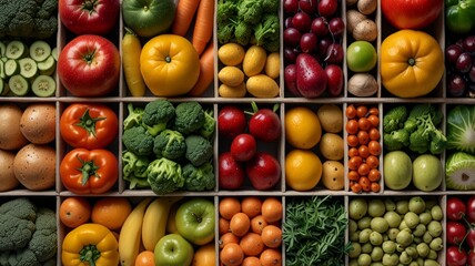 Collage of fresh vegetables, fruits, and seeds in square format for World Food Day and Vegan Day