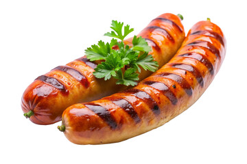 sausages on a grill isolated on a white background