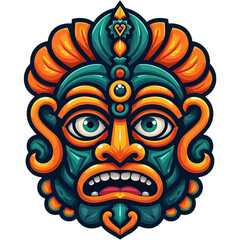Colorful face with a green and orange design