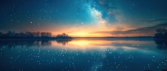 Stunning Night Sky Reflection Over Calm Water Body
