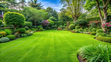 Obraz premium Lush green grass in a beautifully manicured garden, grass, garden, outdoors, natural, landscaping, environment, greenery, flora