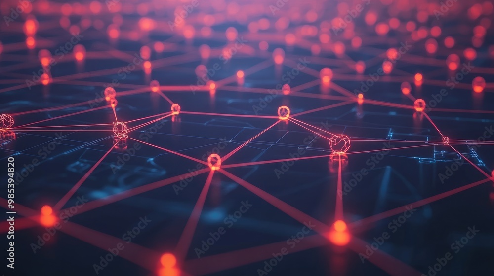 Poster network nodes and connections in a futuristic pattern, symbolizing the complexity and connectivity o