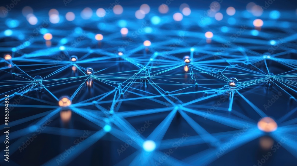 Poster network nodes and connections in a futuristic pattern, symbolizing the complexity and connectivity o