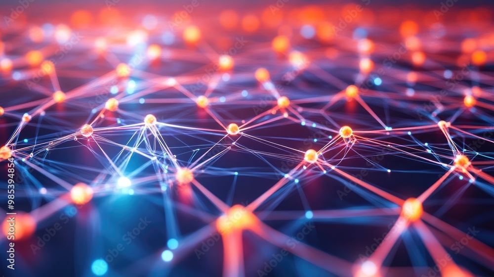 Poster network nodes and connections in a futuristic pattern, symbolizing the complexity and connectivity o