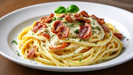  Deliciously creamy pasta dish with bacon and herbs
