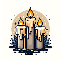 vector style Burning candles with dripping wax flat design