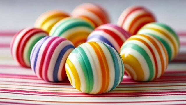  Colorful striped eggs on a striped surface