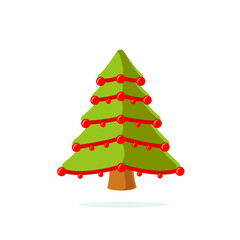 Cute cartoon illustration christmas tree with colorful decorative red lights, suitable for logo, sticker, icon