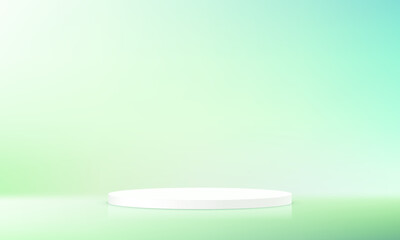 Green background vector 3d with white podium. Cylinder podium on green background. Realistic 3D green. Space for selling products on the website. Vector illustration.