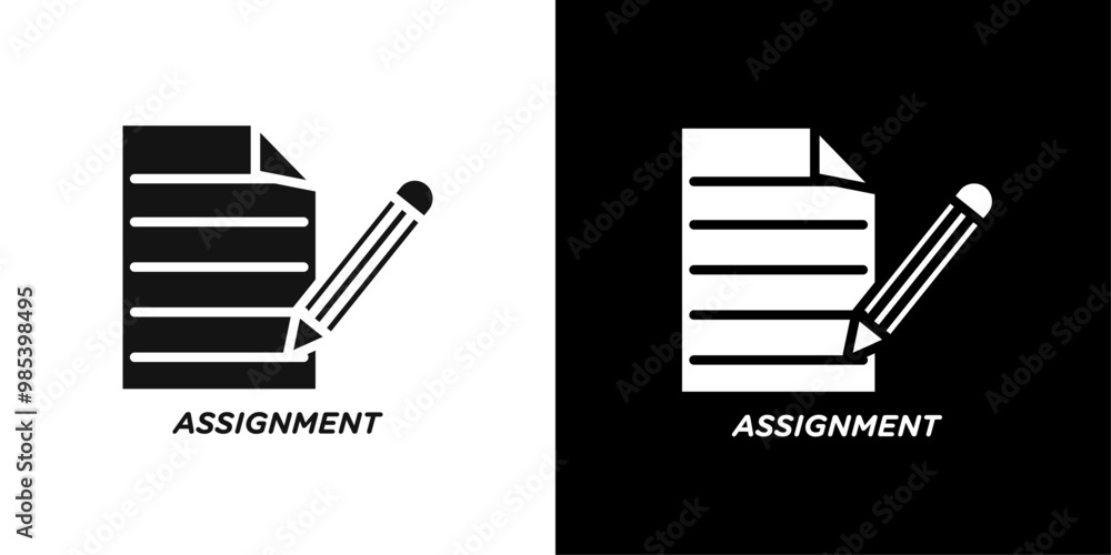 Poster assignment icon flat vector set outline