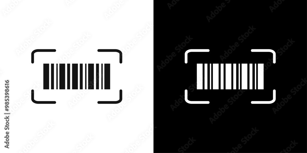 Poster bar code scanner icon flat vector set outline