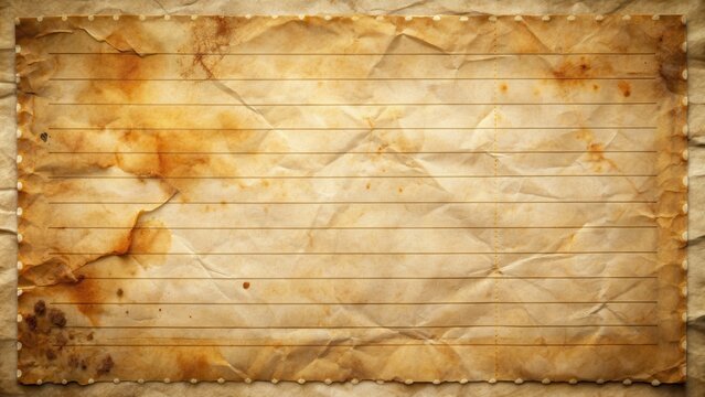 Old, crumpled grunge retro recipe card with stains and faded colors, vintage, aged, distressed, weathered, worn, textured, recipe