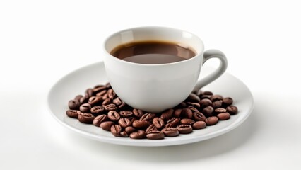 Obraz premium A warm cup of coffee a plate of coffee beans and a moment of tranquility