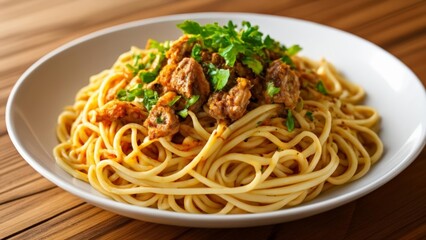  Delicious pasta dish with meat and herbs ready to be savored